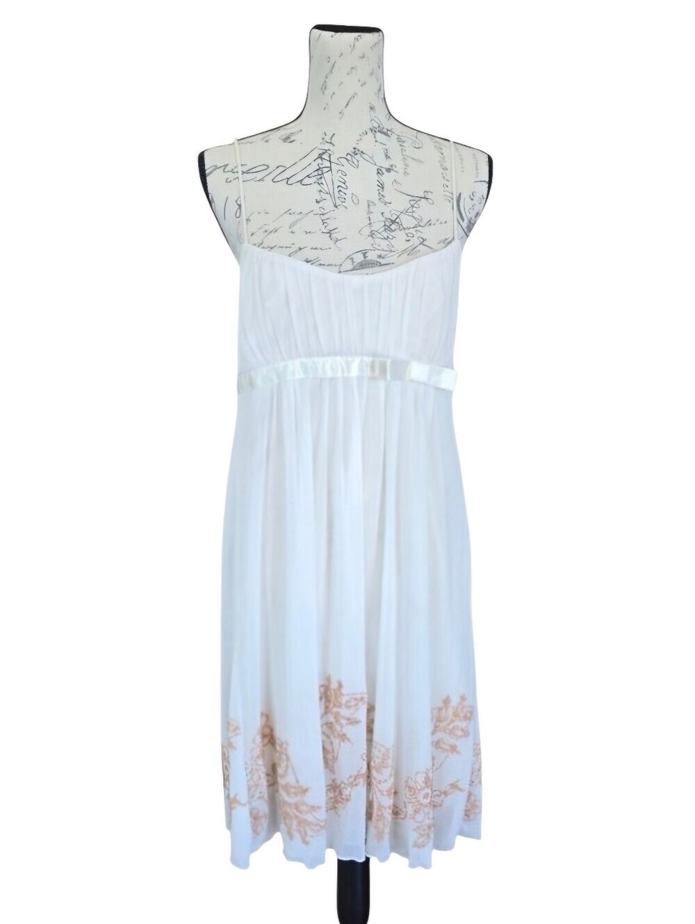 Love Tease White Chiffon Gold Beaded Dress L